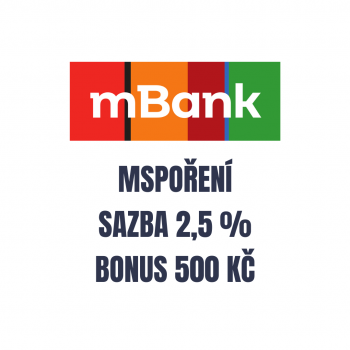 Akce mBank - účet mKonto + mSpoření se sazbou 2,5 % a bonusem 500 Kč
