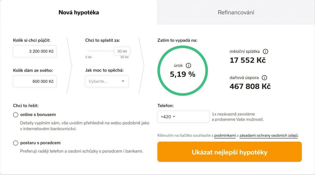 Hyponamiru.cz hypoteční kalkulačka