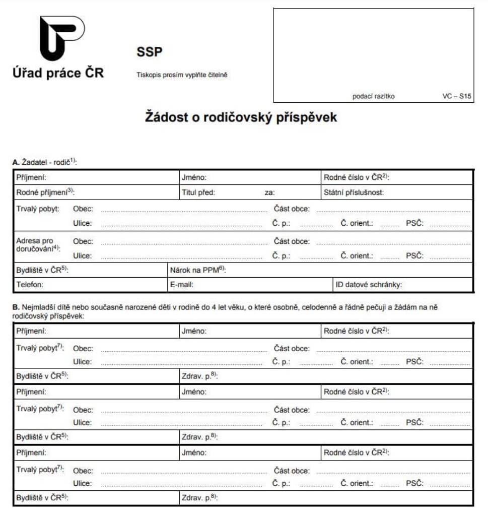 Žádost o rodičovský příspěvek 2024 formulář