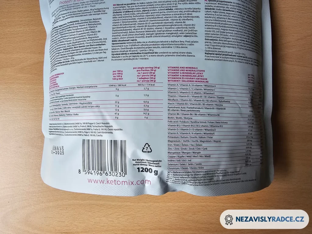 Proteinový koktejl KetoMix složení