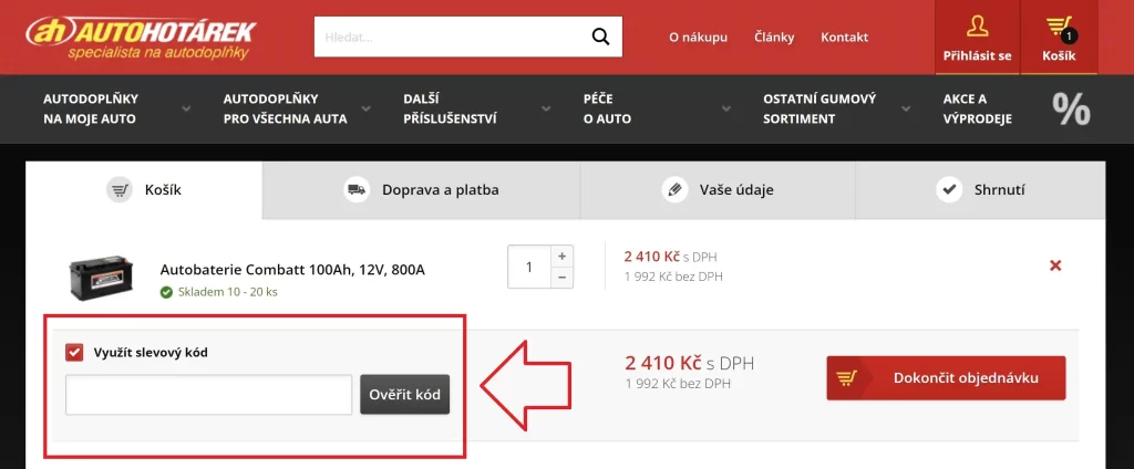 Autohotárek slevový kód košík