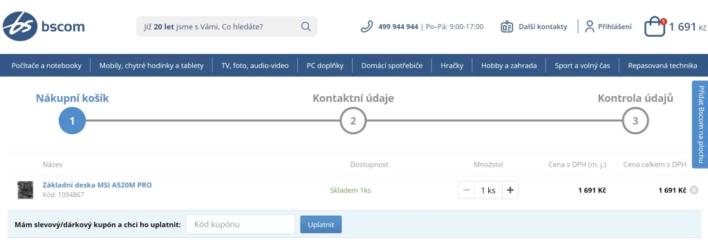 BScom slevový kód košík