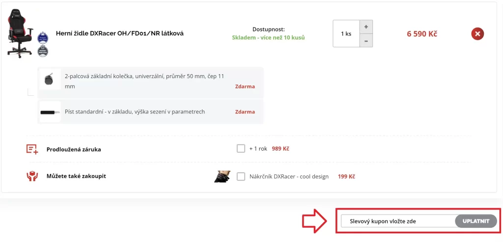 DXRacer slevový kód košík