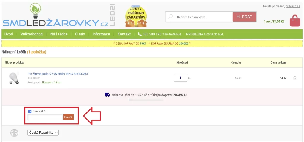 Smdledzarovky slevový kód košík