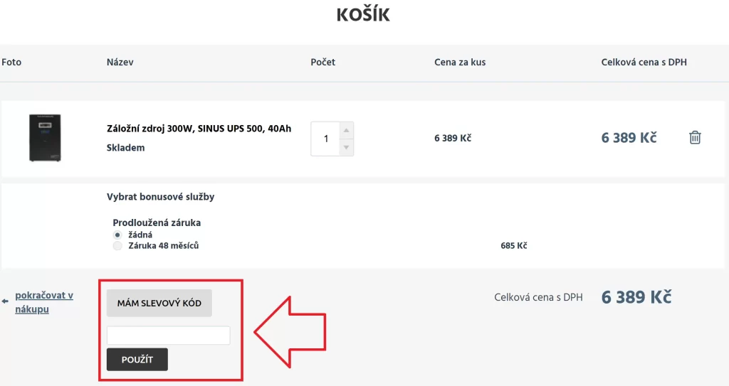 VSelektro slevový kód košík