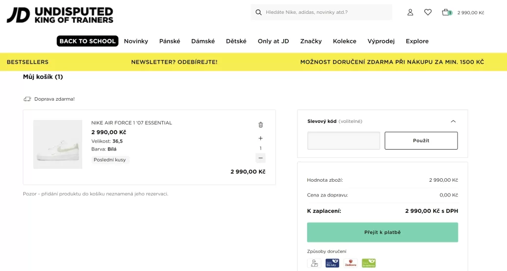 JD Sports slevový kód košík