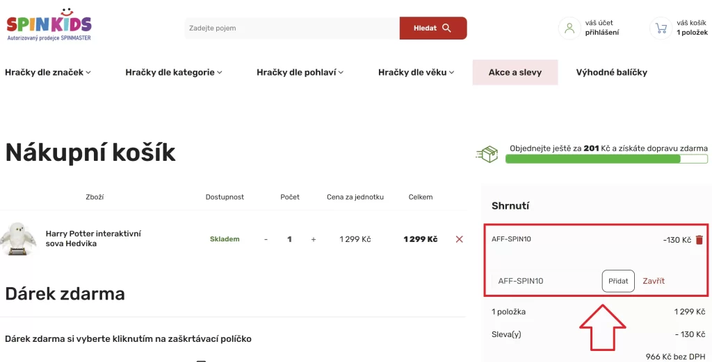 Spinkids slevový kód košík